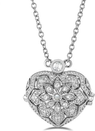 The Diamond Store Pearl June Birthstone Vintage Locket Necklace White Topaz in Silver