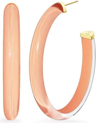 Gold & Honey Womens Xl Oval Illusion Neutral Lucite Hoop Earrings In Peach