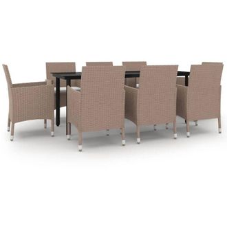 vidaXL Set Comedor De Jard&iacute;n 9 Pzas Y Cojines Rat&aacute;n Sint&eacute;tico Y Vidrio Vidaxl
