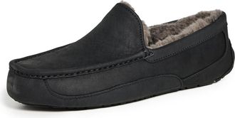 UGG Mens Ascot Wide Slipper, Black Matte Leather, 12 UK