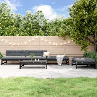 vidaXL Juego De Sof&aacute;s De Jard&iacute;n 5 Piezas Madera Maciza De Pino Negro Vidaxl