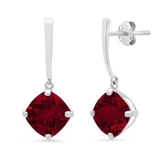 MAX + STONE 14k White Gold Solitaire Cushion-Cut Gemstone Drop Earrings (8mm)