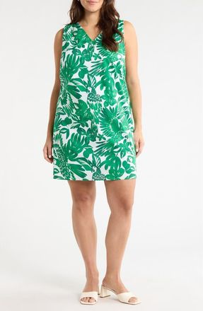 Sugarlips Masey Tropical Lerry Cotton Shift Minidress in White-Greens at Nordstrom, Size 2X