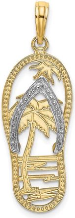 Diamond2Deal 14k Yellow Gold Rhodium Palm Tree Flip-Flop Charm