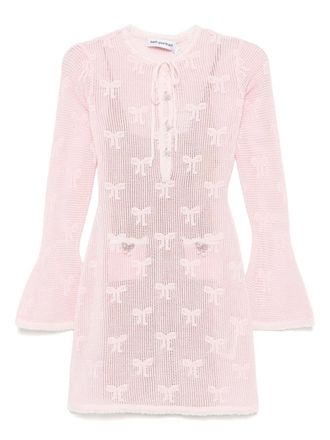 Self Portrait Bow mini dress - women - Viscose/Cotton/Polyamide/Polyester - M - Pink