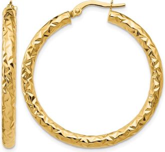 Diamond2Deal 14K Yellow Gold Polished and Textured Hoop Earrings 35mm