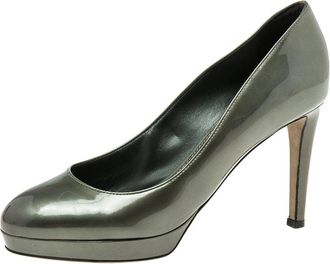 Sergio Rossi Hunter Green Patent Leather Round-Toe Platform Pumps