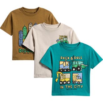 Next Kids Digger Assorted 3-Pack Cotton T-Shirts in Green Multi at Nordstrom, Size 1.5-2Y
