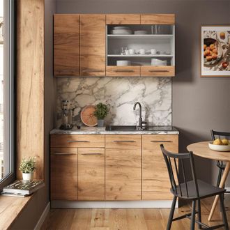 Vicco Cocina Para Solteros Fame-line, Oro Potencia Roble/blanco, 140 Cm, Et Antracita