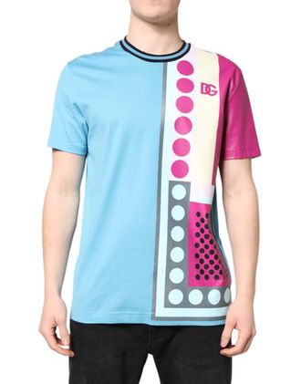 Dolce & Gabbana Mens Multicolor Printed Logo Short Sleeve T-Shirt Cotton