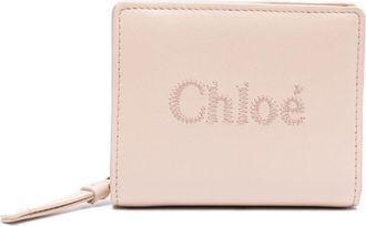 Chlo&eacute; Sense logo-embroidered leather wallet - women - Lamb Skin/Calf Leather/Polyester/Cotton - One Size - Pink