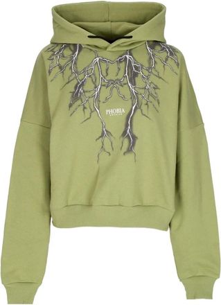 Phobia Archive Lightning Crop Hoodie - Dames - Hoodies - Groen - M - Katoen - Hoodies & sweatvesten