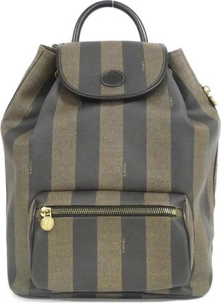 Fendi Black Brown Coated Canvas Leather Backpack (Pre-Owned)