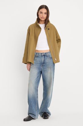 Good American Womens The Funnel Neck Trench | Fatigue, Size Medium | Good American by Khlo&Egrave; Kardashian