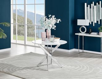 Furniturebox Novara 100cm Round 4-Seater Dining Table With Silver Chrome Legs in White