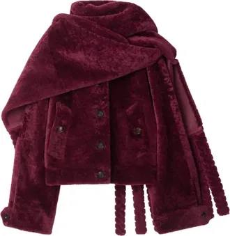 Burberry detachable-scarf shearling jacket - women - Sheep Skin/Shearling - 10 - Red