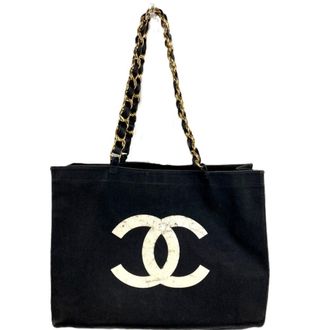 Chanel Black White Canvas Shoulder Bag Tote Bag (Pre-Owned)