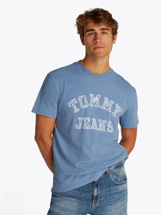 Tommy Jeans T-Shirt TOMMY JEANS TJM REG PAISLEY COLLEGE TEE EXT, Herren, Gr. 3XL, blau (colorado blau), Single Jersey, Obermaterial: 100% Baumwolle, Rundhals, Shi