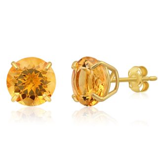 MAX + STONE 14k Yellow Gold 9mm Round Cut Gemstone Stud Earrings
