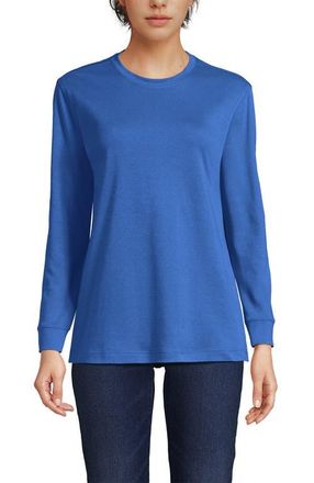 Lands End Long Sleeve Cotton Interlock Crew T-Shirt in Muted Cobalt Blue at Nordstrom, Size X-Small
