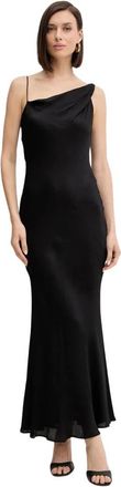 Twinset Lange Asymmetrische Jurk van Satijn - Dames - Jurken - Zwart - Maat: XS Satijn