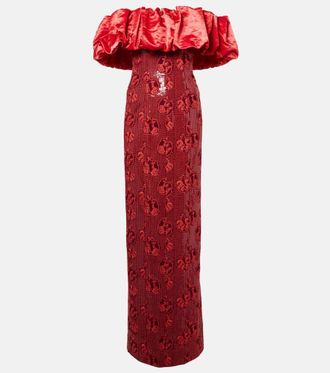 Markarian Rowan sequined off-shoulder bustier gown