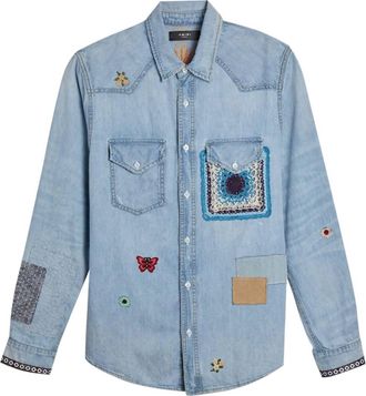 Amiri Womens Crochet And Patch Denim Shirt In Sky Indigo