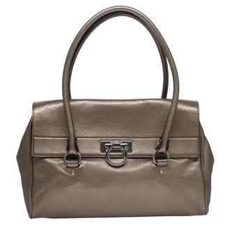 Ferragamo Sofia Satchel Leather Silver Leather Handbag (Pre-Owned)