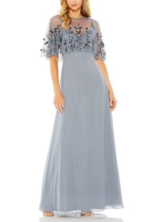Mac Duggal Sleeveless Gown With Embellished Cape in Slate Blue at Nordstrom, Size 16
