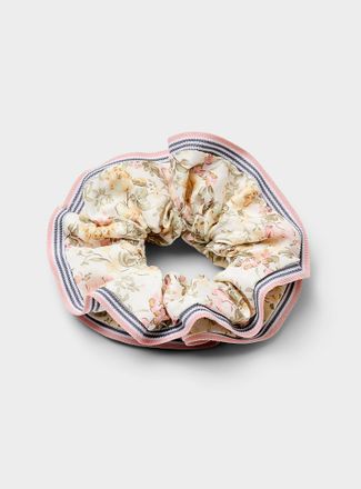 Simons Womens Floral ruffle scrunchie with striped edging
