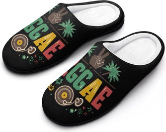 Generic Reggae Music Records Rasta Plams Tree Mens Warm Slippers Non-Slip Sole Winter Rubber Cotton Shoes for Bedroom