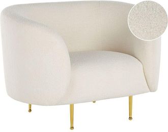 Beliani Sill&oacute;n De Poli&eacute;ster Blanco Dorado Boucl&eacute; Suave Patas Retro Glamour Loen