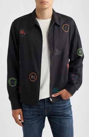 AllSaints Laurel Embroidered Lightweight Jacket in Orca Black at Nordstrom, Size Xx-Large