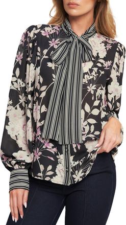 Flying Tomato Neck Tie Long Sleeve Woven Top in Black at Nordstrom Rack, Size Medium