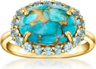 Ross-Simons Turquoise Ring With Swiss Blue Topaz in 18kt Gold Over Sterling