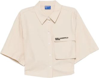 Karl Lagerfeld Cropped Blouse met Strikceintuur - Dames - Overhemden - Beige - S - Overhemden