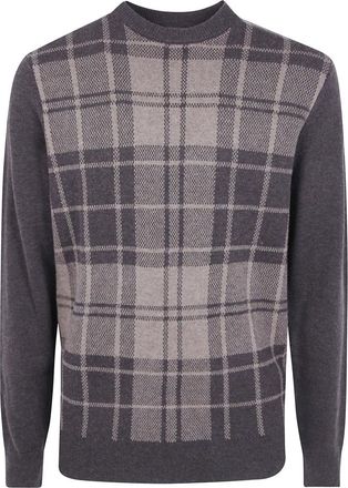 Barbour Jersey Mineral Tartan con cuello redondo - Knitwear - Hombre - Gris - 2XL