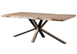 Massivmoebel24 Tavolo Da Pranzo 180x90x77 In Legno Di Acacia Laccato Beige / Gambe Incrociate Antracite Opaco / Naturale Freeform