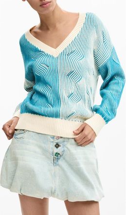 Desigual Colorblock Cotton Blend Pointelle Sweater in Light Blue at Nordstrom, Size X-Large