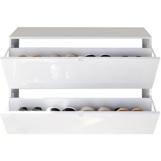 Dmora Scarpiera Lovero, Mobile Portascarpe 20 Paia, 2 Ante Made in Italy, Anta a Ribalta, 110x25x75h cm Bianco Lucido
