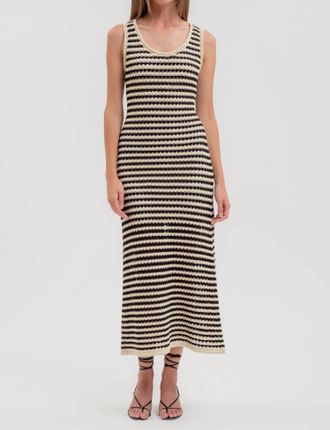 ZOE AND CLAIRE Chleo Striped Crochet Dress In Black Light Khaki