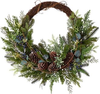 Nearly Natural 30Ft Pine And Pinecone Artificial Christmas Wreath On Twig Ring