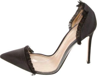 Gianvito Rossi Black Satin Raw Edge Plexi Pumps Size 37