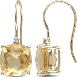 Mimi & Max 8 CT TGW Cushion Cut Checkerboard Citrine Earrings with Diamonds in 10k Yellow Gold