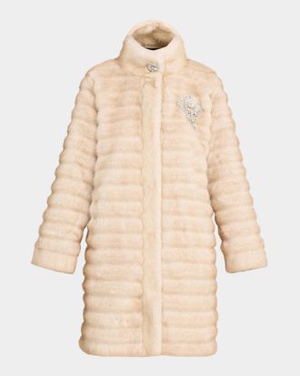 Kobi Halperin Libby Brooch-Embellished Faux Fur Coat