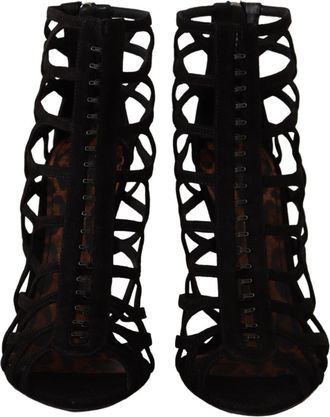Dolce & Gabbana Womens Sandal Black Leather Suede Heels