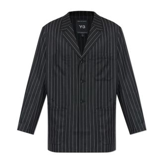 Yohji Yamamoto Blazers, male, Black, Size: M Pinstripe Pattern Blazer