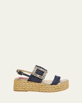 サンダル・ミュール Roger Vivier Beige Suede Slidy Viv Mule Slidy Viv' embellished raffia sandals in neutrals - Roger