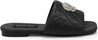Philipp Plein Matelass&eacute; Slippers Crystal Skull - Dames - Sandalen - Zwart - 37 EU - Leer - Schoenen