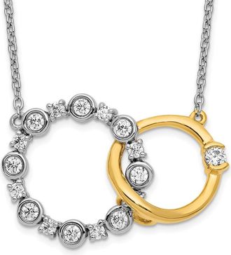 Diamond2Deal 14K Two-Tone Gold 0.40 Ct Lab Grown Diamond Circle Interlocking Necklace 18 Clarity VS, Color G-H